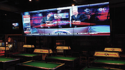 TJ's sports bar with video wall