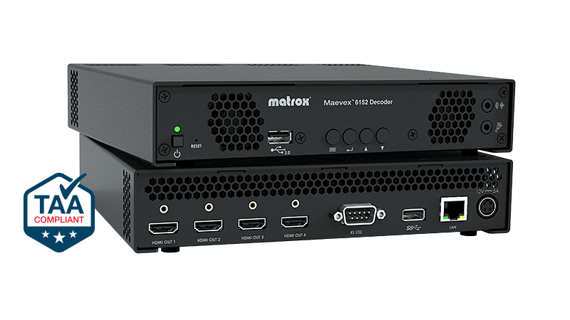 Front and Back Angle of the Maevex 6152 Quad 4k Decoder